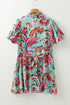 Green Abstract Print Lace-up High Waist Buttoned Mini Dress
